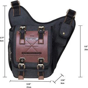 Mens Vintage Canvas Shoulder Messenger Bag Chest Leather Patchwork Messenger Bag